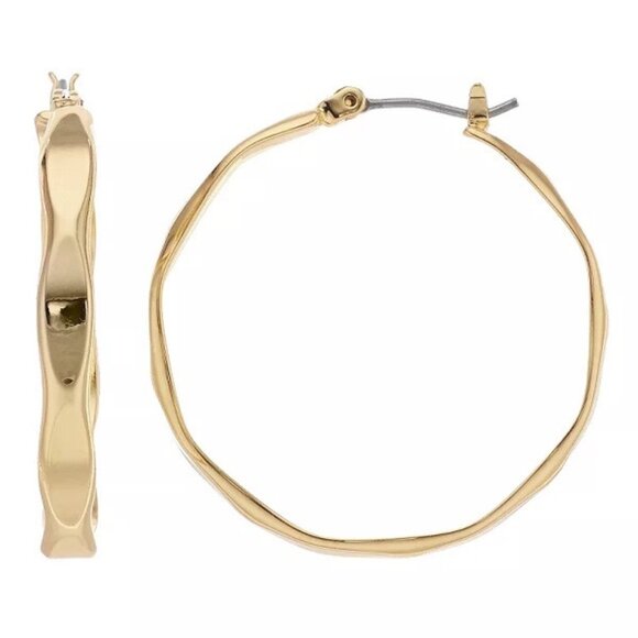 Nine West Jewelry - NINE WEST Mod/Contemporary Gold Wavy Flat Hoop Earrings**NEW!
